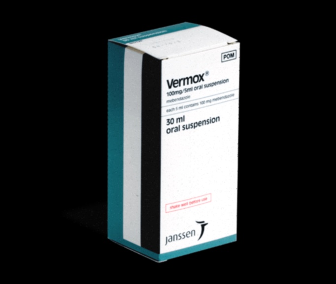 Boîte de Mebendazole – Illustration parasite intestinal