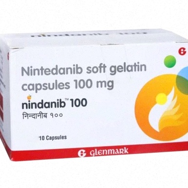 Nintedanib – Illustration d’une capsule et d’une représentation pulmonaire