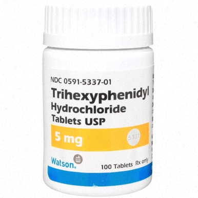 Commander Trihexyphenidyl en ligne – Illustration d’un comprimé et du logo d’une pharmacie