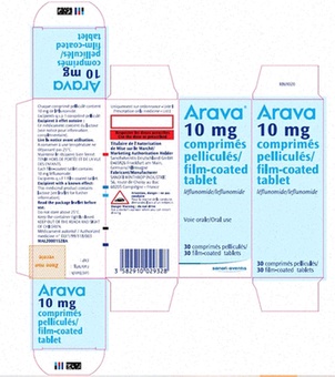 Acheter Arava en ligne – boîte de comprimés Arava et symbole euro